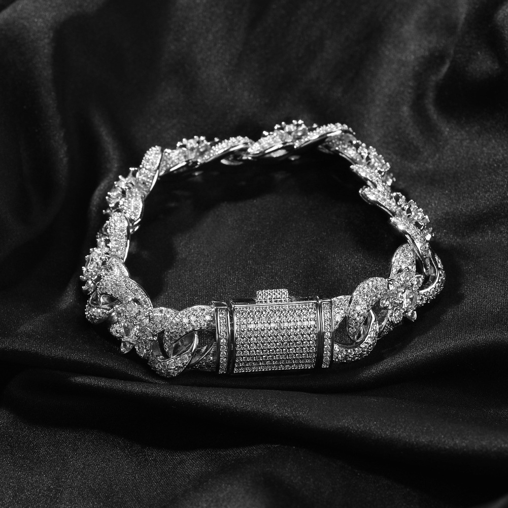 Hip Hop Flower Cuban Chain Necklace Bracelet 5A Zircon 8 Infinite Chain Jewelry