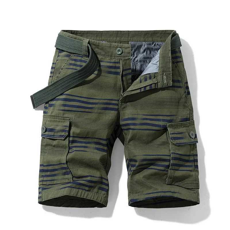 New Summer Casual Short Men Fashion Stripe Cargo Shorts Cotton Military Jogger Knee Length Breeches Bermuda Mens Shorts M240720