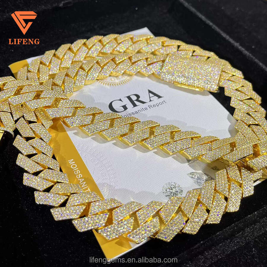 18Mm 3 Rows Sliver Vvs Moissanite Iced Out Hip Hop Jewelry Mossanite Rose Gold Cuban Link Chain