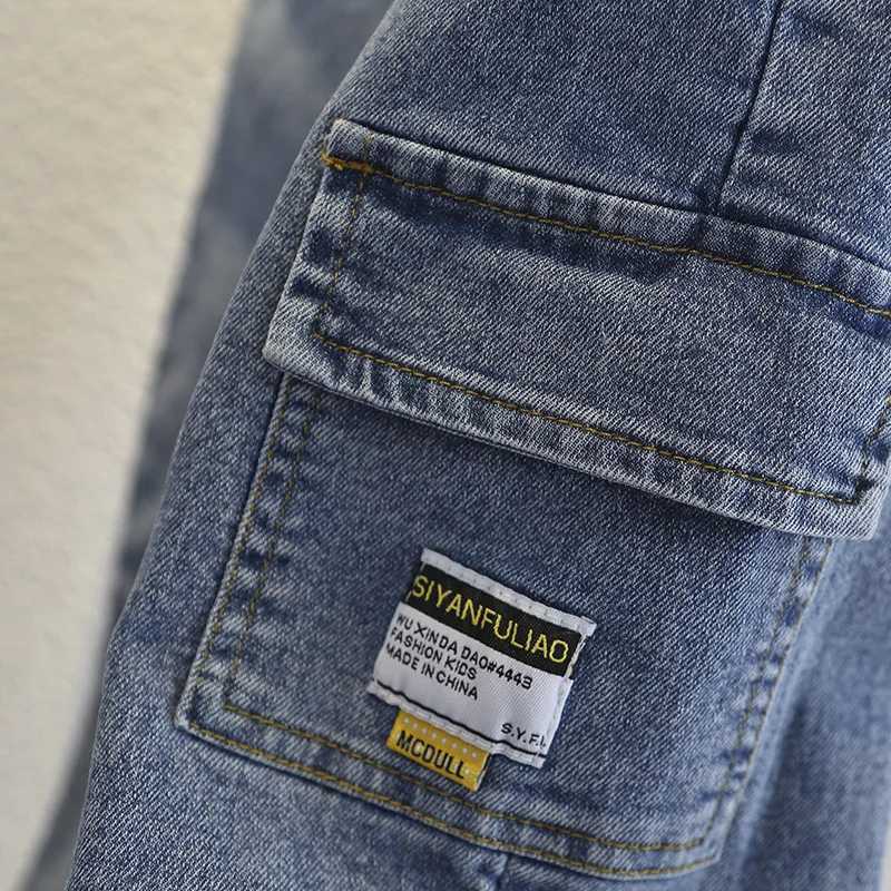 Childrens jeans spring and autumn blue denim pants childrens cargo jeans toddlers babies boys casual 2-6yW240718