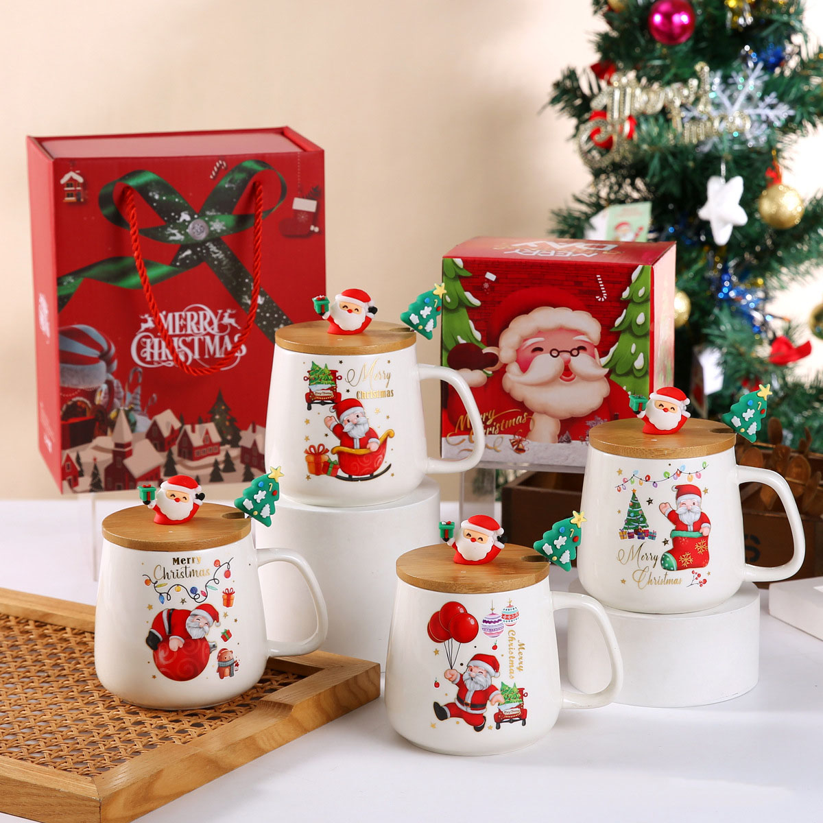 Creative Christmas Day Cup Cartoon Gift With Lid Spoon Souvenir Mug Cross Border Santa Claus Ceramic Mug