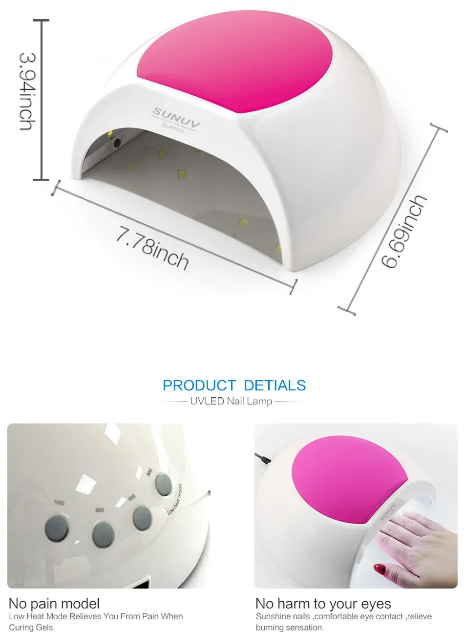 48W Nail Lamp UV Lamp SUN2 Nail Dryer for UVLED Gel Nail Dryer Infrared Sensor with Rose Silicone Pad Salon Use 240719