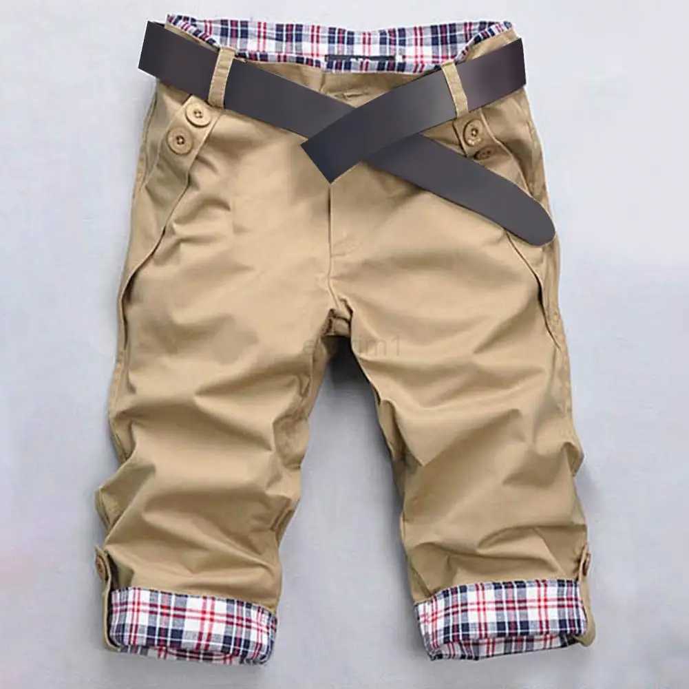 Summer Men Shorts Color Block Plaid Surf Board Shorts Beachwear Trousers Korean Style Pockets Casual Slim Fit Short Jeans M240720