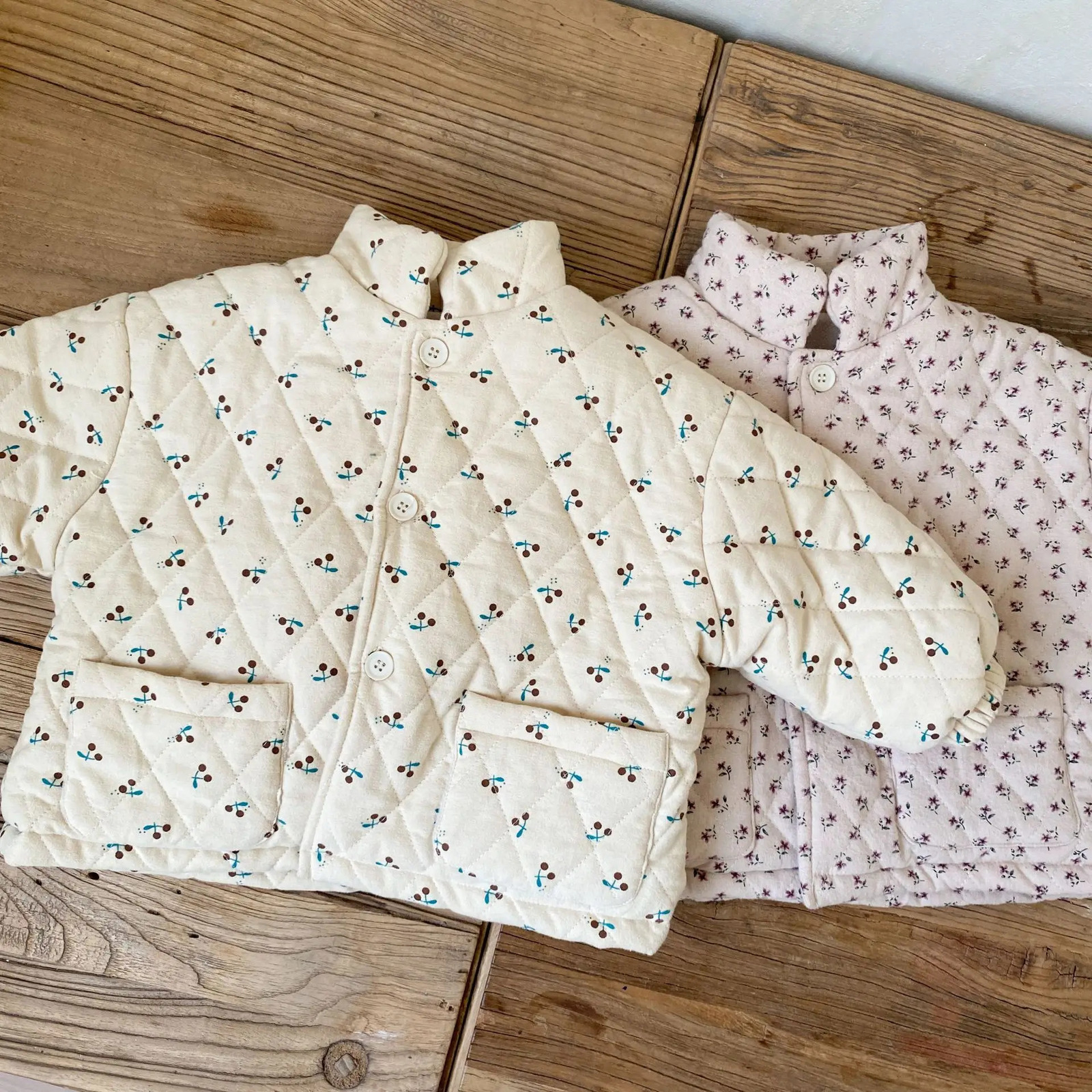 deer jonmi Korean Style Winter Baby Girls Printed Padded Cotton Coats Thicken Warm Toddlers Kids Quilting Outerwear 240716