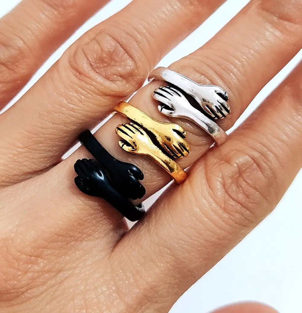 20 Embrace Peace Rings Adjustable Embrace Rings Creative Love Hand Embrace Open Rings Womens Fashion Jewelry Selling 240710
