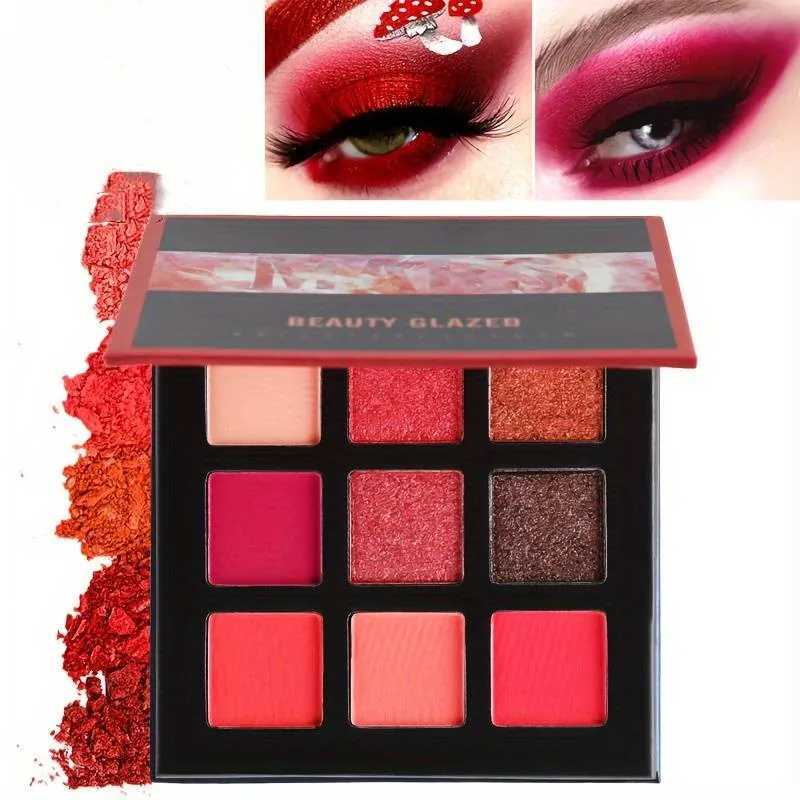 Matte Glitter Eyeshadow Palette 9 Colors Red Color Tone Shimmer Eyeshadow Palette Long Lasting High Pigmented Powder Colorful W250520