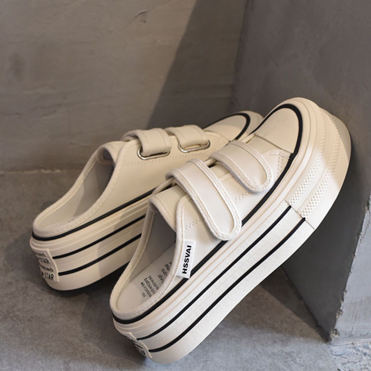 UQD-Limited Time Offer-Velcro Toe Half Slippers Women's Outfit 2023 Summer Korean Edition Thick Platform Versatile Little White Shoes XZ-1914