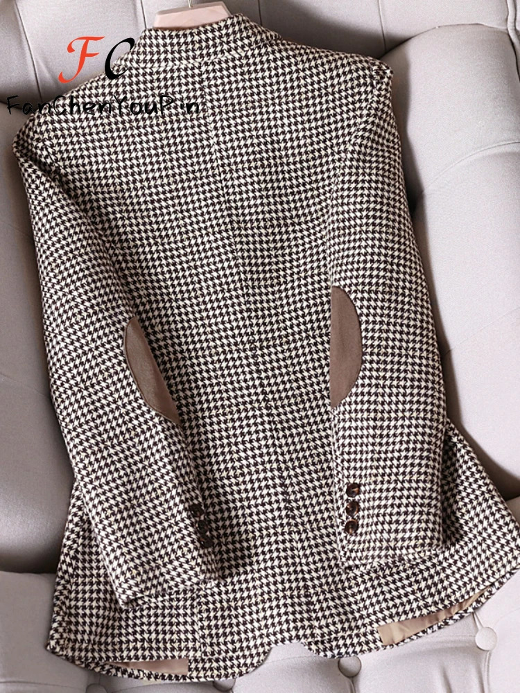 Spring Womens Coats Fashion Temperament Casual Loose Tops Female Baggy Versatile Office Lady Lattice Patchwork Blazers 240715