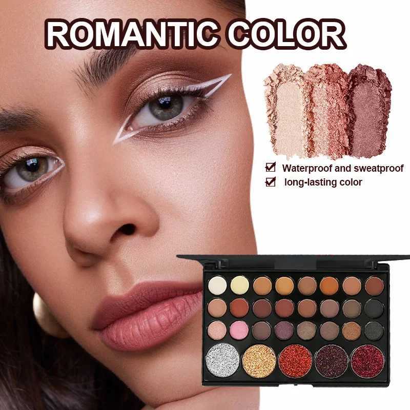 4 pieces of 29 color eye shadow palette with eye black and brush matte waterproof womens shiny eye shadow makeup lastingW240730