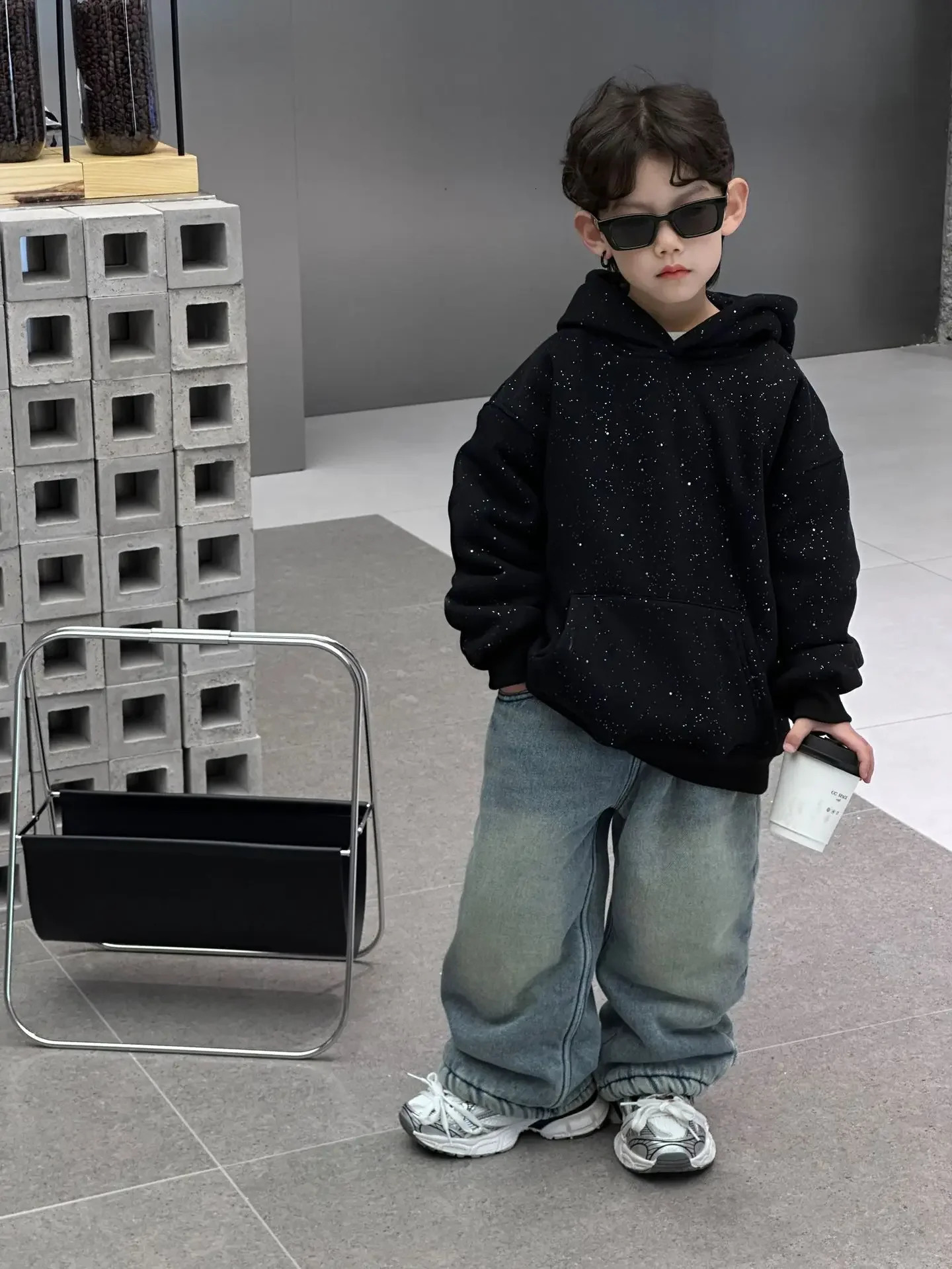 Boys Pants Winter Korean Style Solid Color Fleece Thickened All Match Jeans Boy Casual Simple Fashion Handsome Jeans 240716