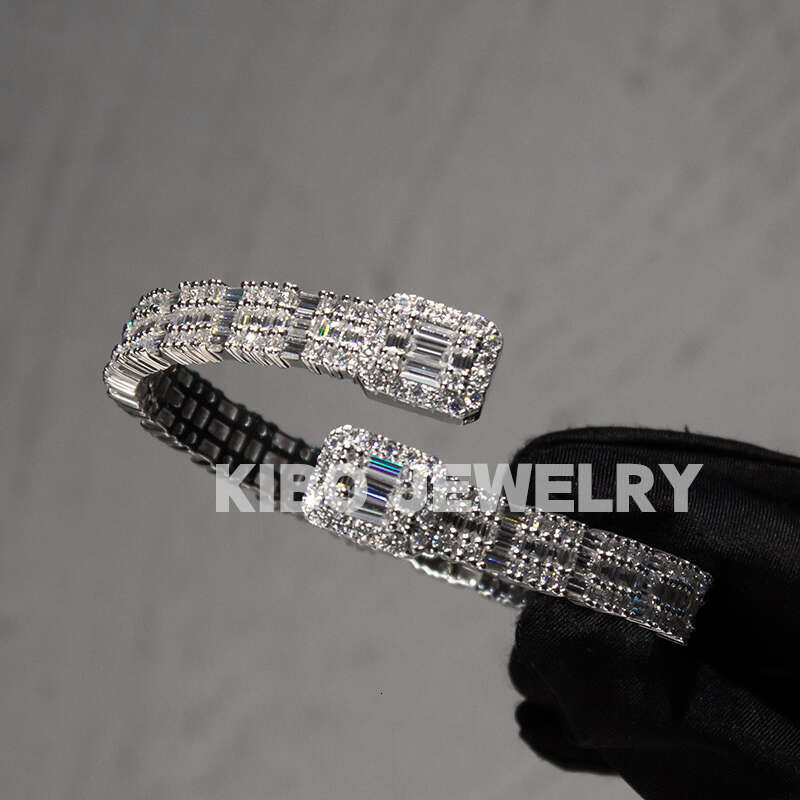 KIBO Iced Out Gold Plated Sier Men Fine Jewelry Bangle Baguette Moissanite VVS Diamond Bracelet Men