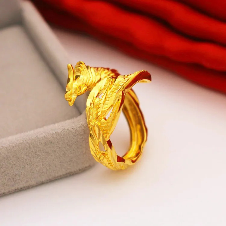 High quality 999 pure gold colored Phoenix Dragon coupon ring for mens couples wedding ring exquisite jewelry 240805
