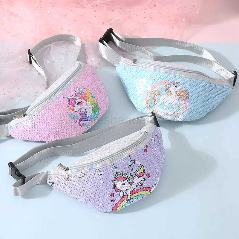 Shiny Sequin Girls Waist Bag Cartoon Unicorn Fanny Pack Teenager Girl Outdoor Travel Bag Holiday GiftsXJ240720