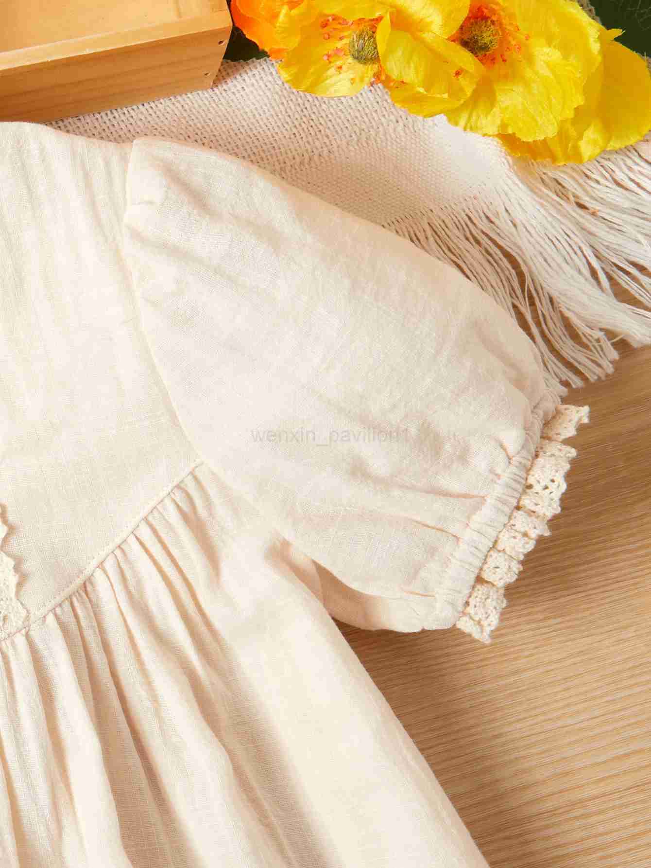 Girls Casual Embroidered Floral Dress Little Girls Fashion Birthday Gift Princess Dress Kids Pure Cotton Puffy Sleeve ClothesXJ240720