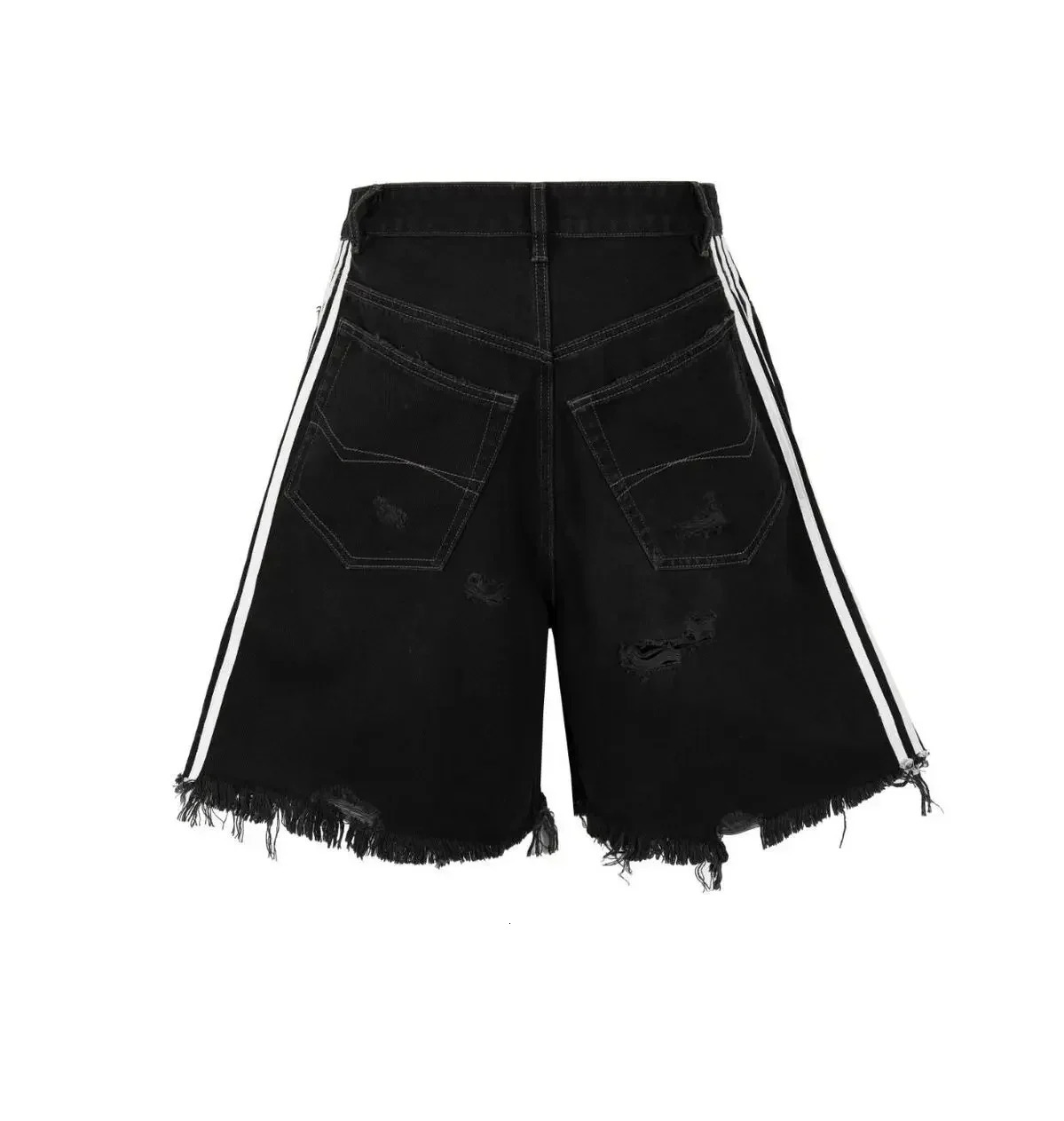 Black Hip-hop Hole Beggar Jeans Shorts Mens American Street Washed Old Loose Five-part Pants Streetwear Men Y2k Clothes Pants 240716