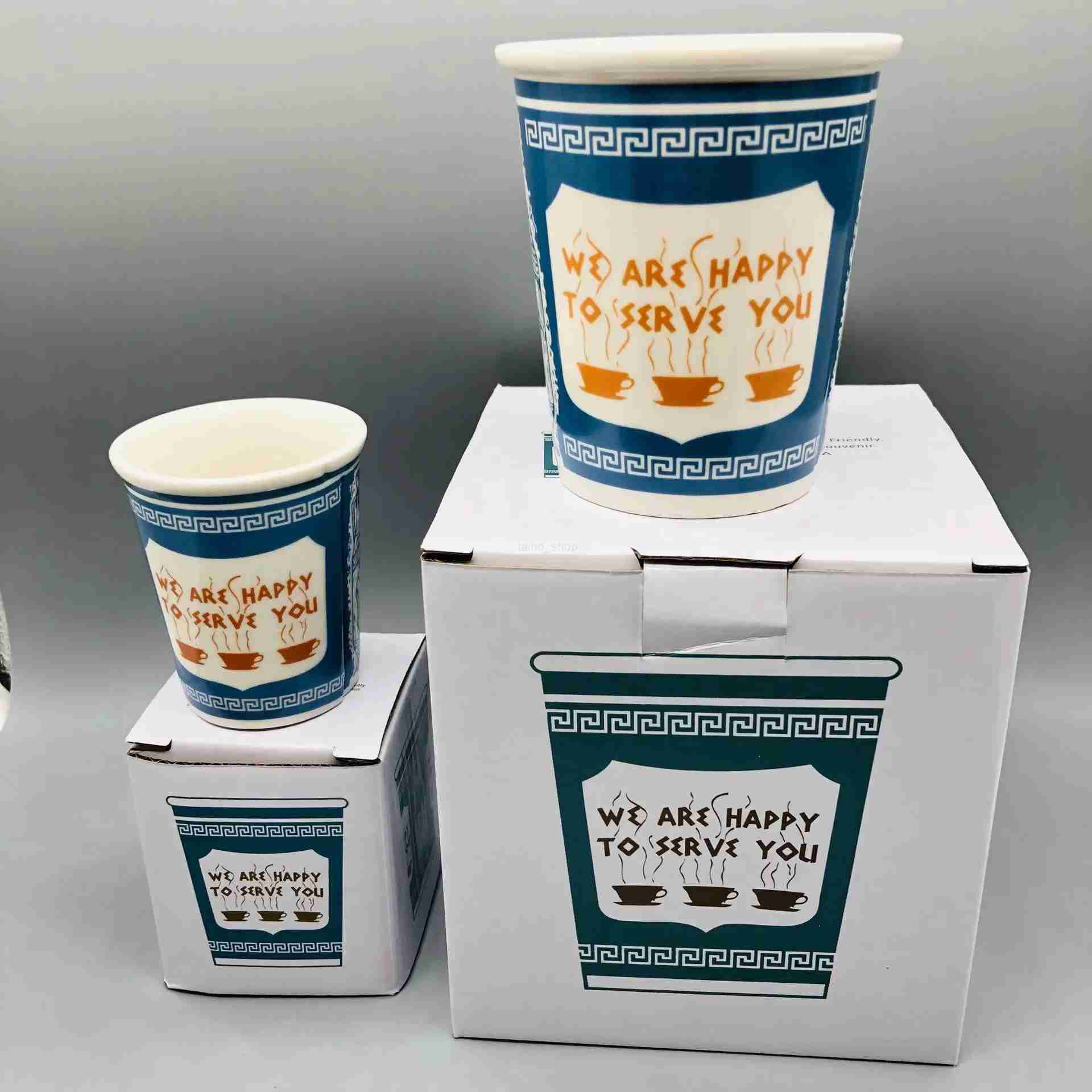280ml Ceramic Cup We Are Happy To Serve You Coffee Cup For Kitchen Coffee Shop RestaurantLatte MugDrinkware Gift SouvenirB240720