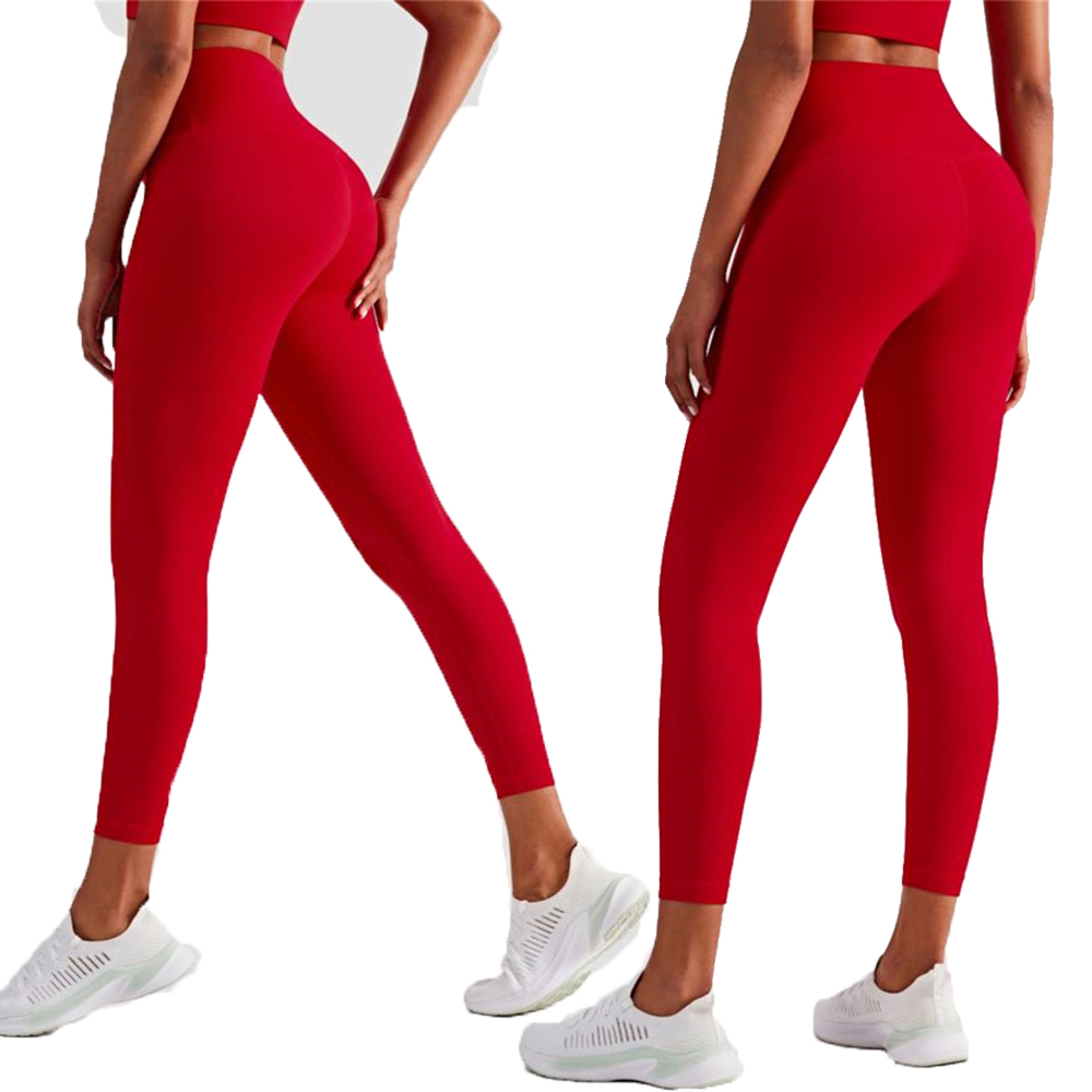 Nylon Women's Yoga Pants Solid Color High Waist Stretchy Fitness Girls Ninth Sport Leggings T Shape Soft Elastic Push-UP Tights