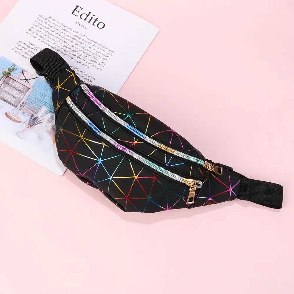 Holographic Waist Bags Women Pink Silver Fanny Pack Female Belt Bag Black Geometric Waist Packs Laser Chest Phone PouchXJ240720