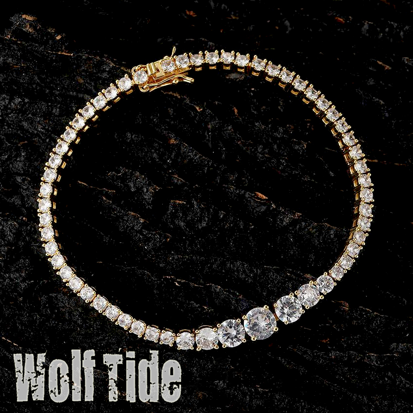 Gradient Size Zircon Tennis Necklace New Ins Fashion Personality Chain Hip Hop Lovers Men's And Women's Necklaces Full Diamond WolfTide Jewe