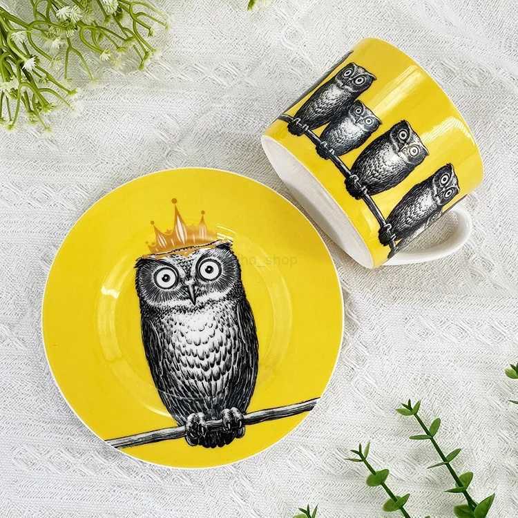 European Style Face Owl Abstract Coffee Cup Saucer Drinkware Delicate Ceramic Afternoon Tea Mug Dessert Drink Mug Birthday GiftB240720