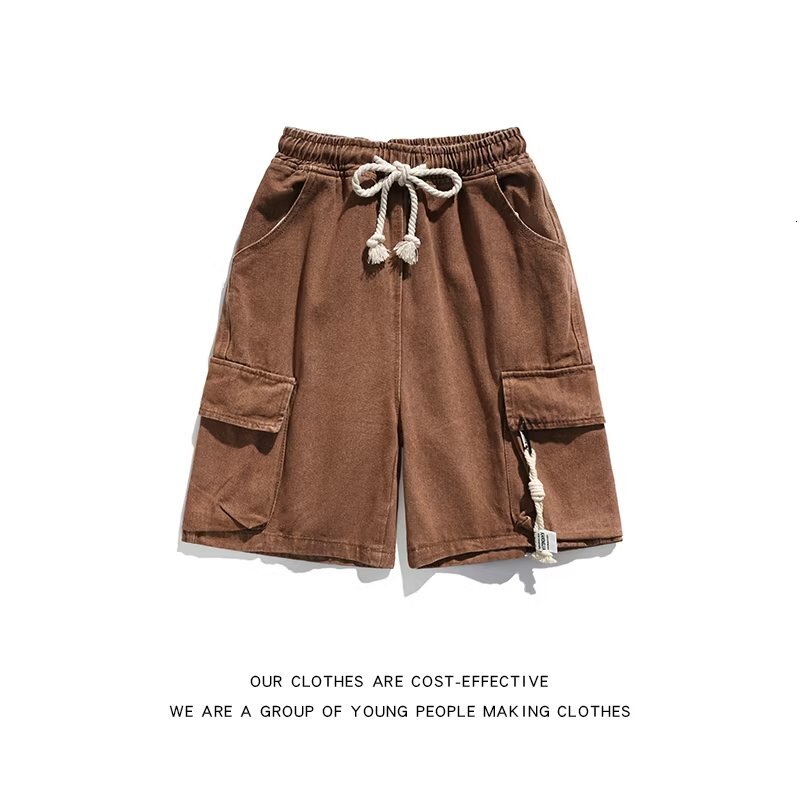 Workwear denim summer slim trendy casual shorts loose fit oversized five point pants for men's style