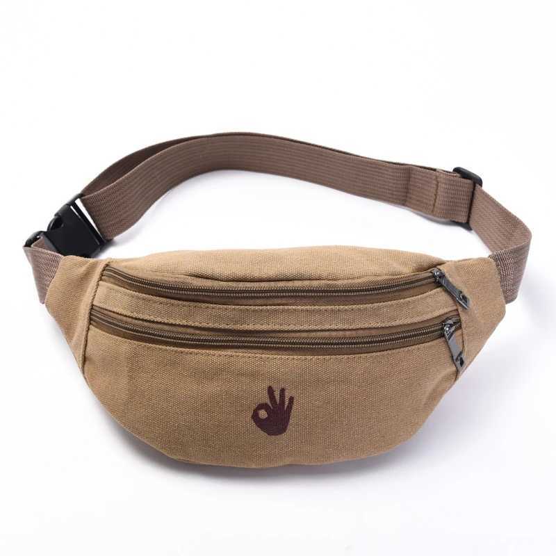 Male Casual Functional Waist Bag Fashional Canvas Purse Creative Ok Gestures Purse Waist Package for Man Canvas Hip BagXJ240720