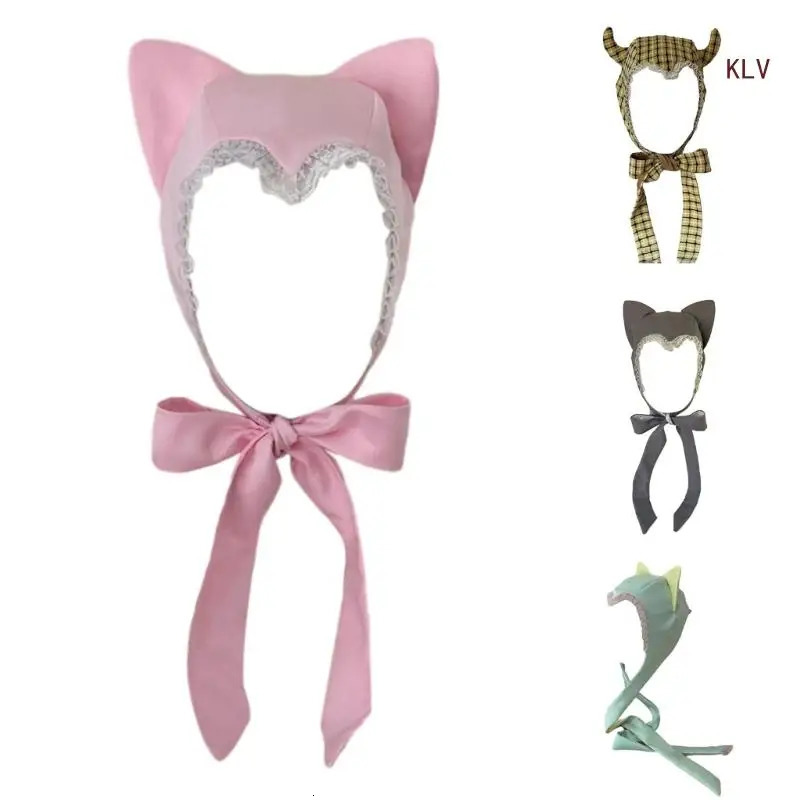 Sexy Ear Lace Hat Animation Costume Bonnet Hat Headpiece Nightclub Lace Caps Women Role Play Birthday Party Accessories 240712
