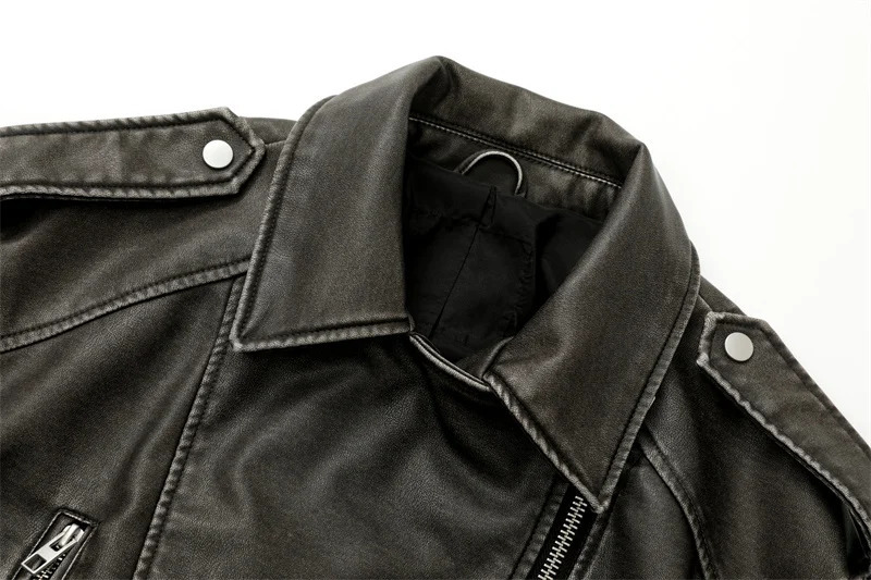 RARF Coal graysty le Womens washed leather jacket with belt short coat downgraded zipper and vintage lapel 240715