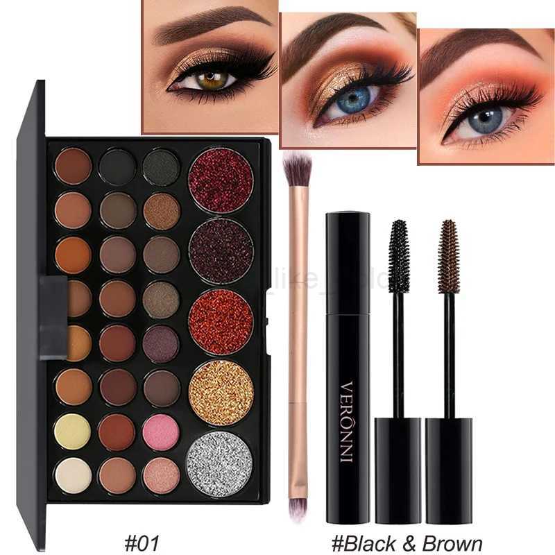 4pcs 29 Color Eyeshadow Palette with Mascara and Brush Earth Matte Waterproof Women Shiny Glitter Eye Shadow Makeup Lasting zxx240720