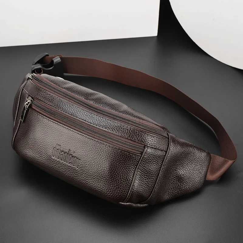 Fashion Mens Genuine Leather Waist Packs Casual Business High Capacity Shoulder Bag with Adjustable Straps for Men GiftsXJ240720
