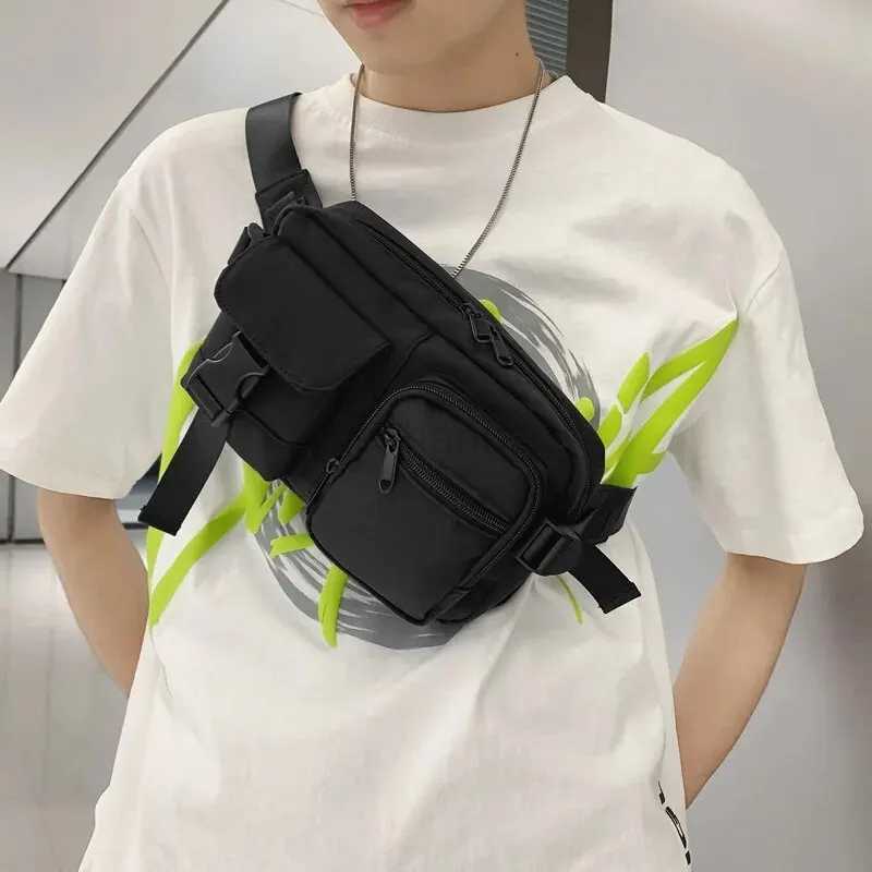 Minimalist Fanny Pack Multi-Pocket Black Mens Handsome Chest Bag Large Capacity Multi-pocket Crossbody Bag Mobile Phone SummeXJ240720