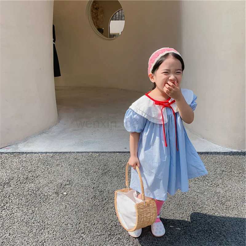 ChildrenS Preppy Dress Summer New Doll Collar Girls Sweet Princess Dress For Girls 3-8 Years Old Students ChildrenS ClothingXJ240720