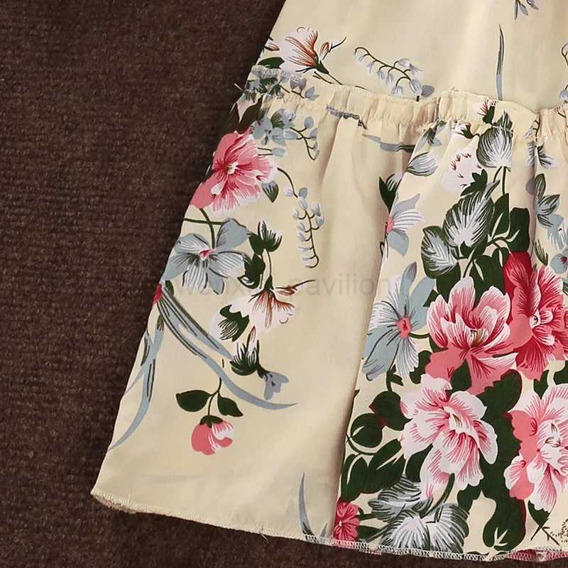 Summer Girls Long Skirt Polyester Square Collar Suspender Sleeveless Lace Play Smocking A-line Print Dress Pleated ComfortableXJ240720