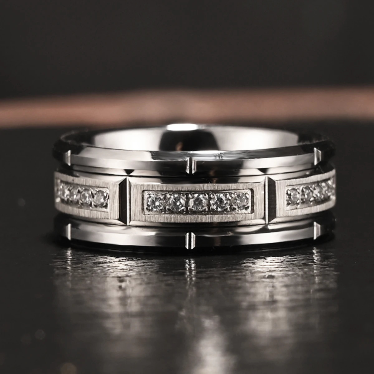Tungsten Carbide Mens Ring White Zircon 8mm Couple Wedding Ring Fashion Hip Hop Suitable for Daily Wedding Party Wear 240718 - view 4