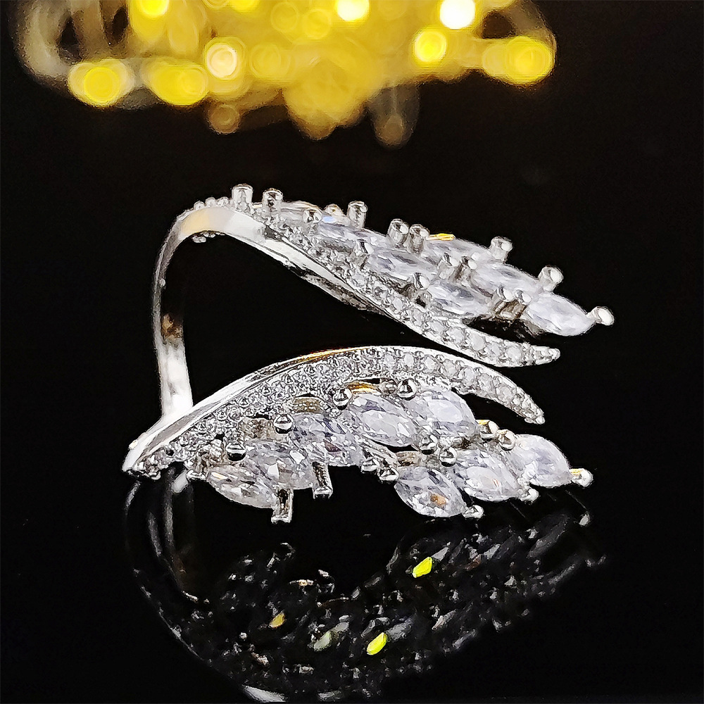 Fashion Designer Rings Angel Wing Design Crystal Diamond High Quality Silver Plated Ring with Open Size Men Woman Zircon Jewelry