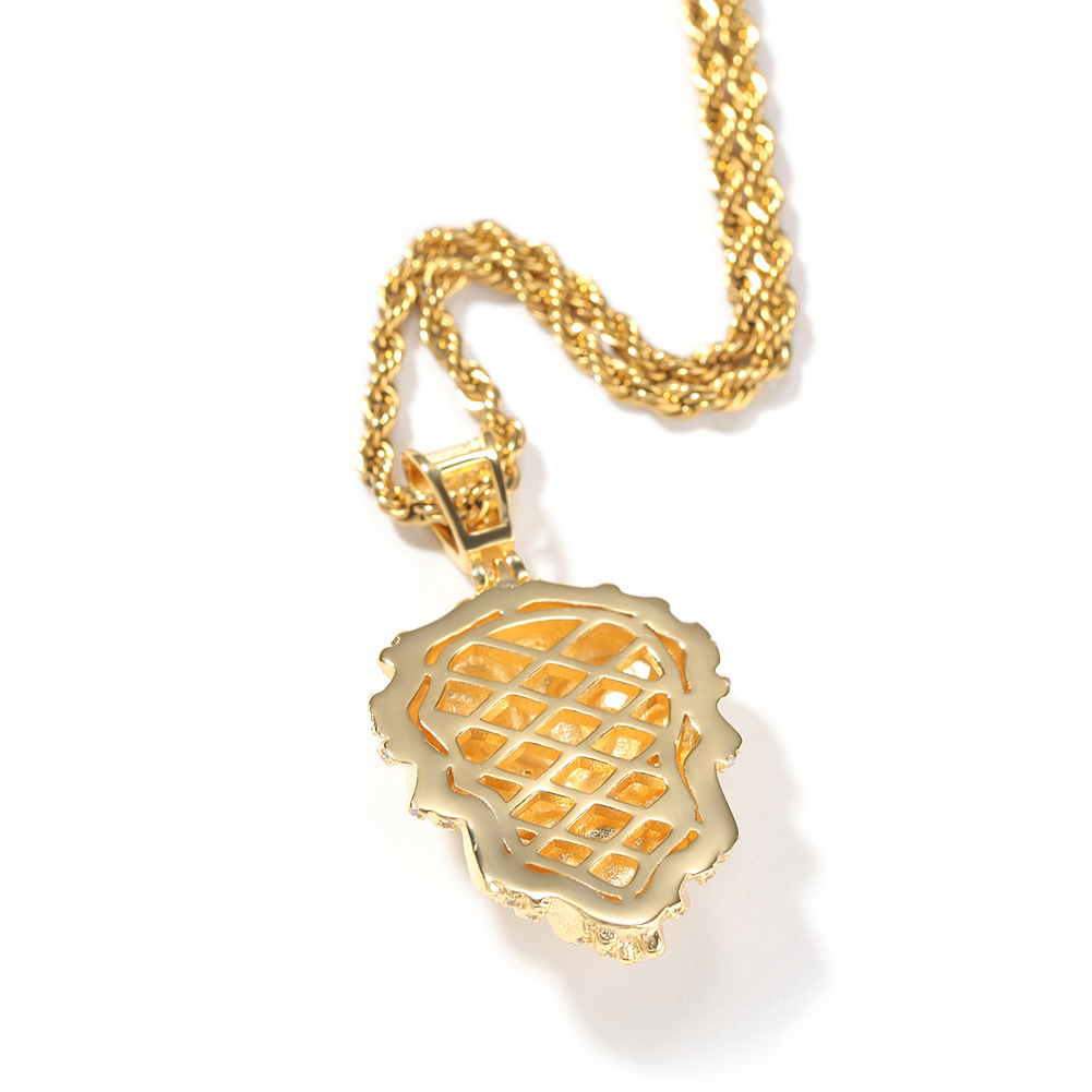 Hip Hop Lion Head Pendant Necklace 18k Gold Plated with Rope Chain Mens Rap Jewelry
