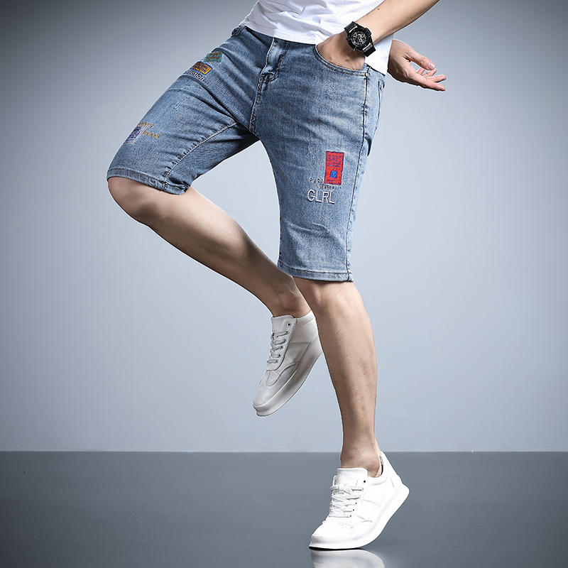 Denim shorts men's brand 2021 summer thin loose straight leg seven mid length Korean version trendy five inch pants