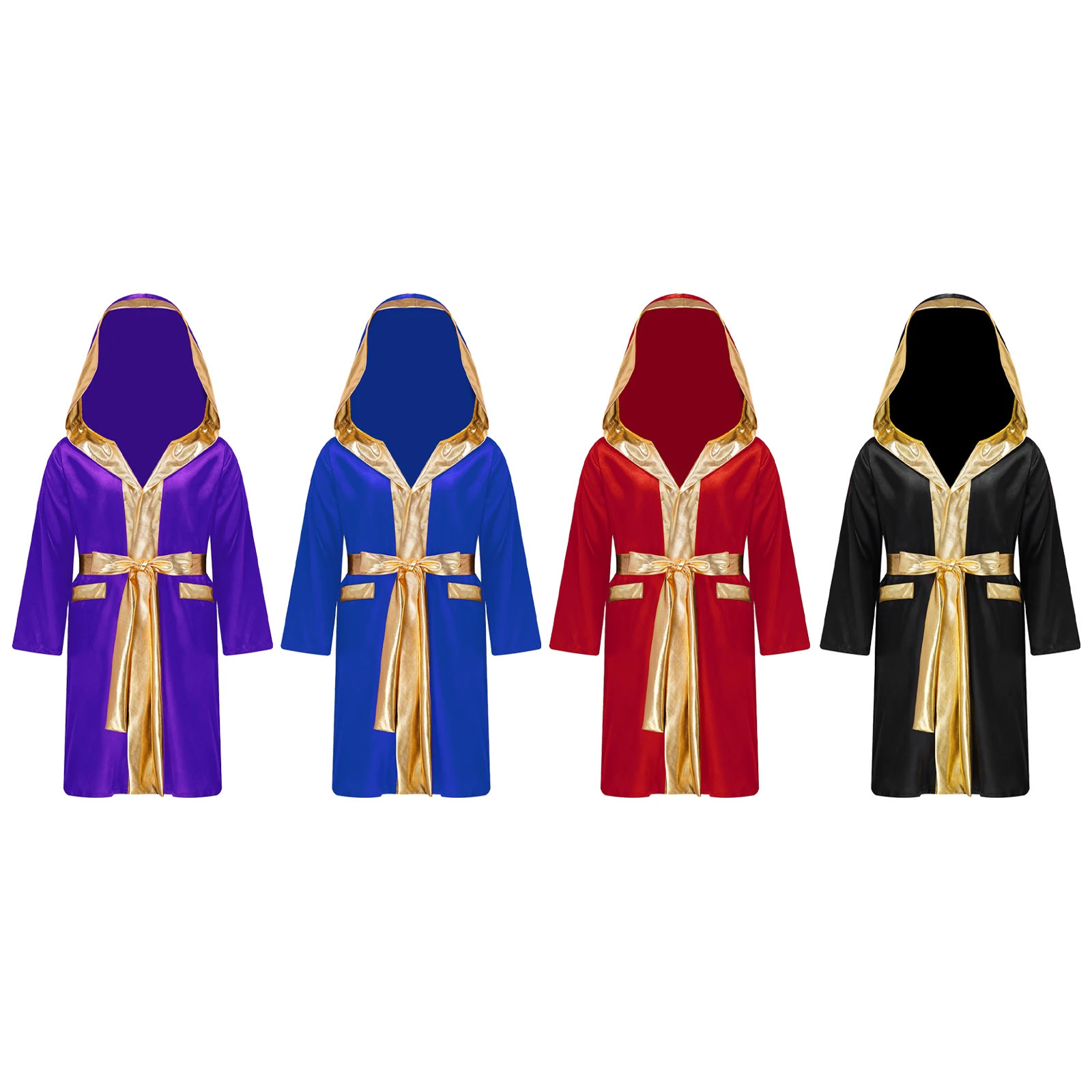 Sports Unisex Kids Boys Girls Boxing Robe Thai Kickboxing Costume Long Sleeve Hooded Cloak Competition Training Gown with Belt 240716