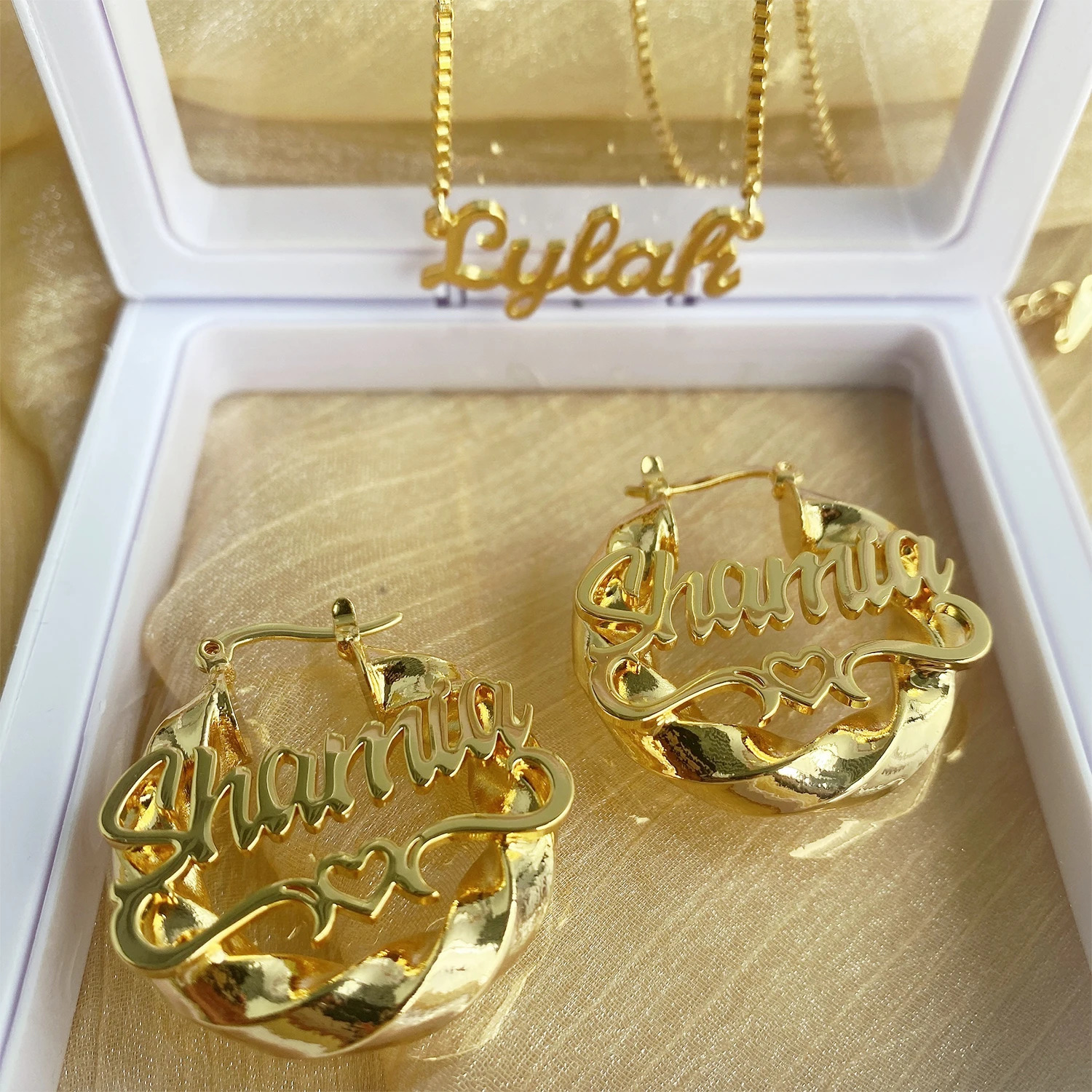 Kids Name Hoop Earrings Child Name Necklace Jewelry Set Custom Hoop Earrings Baby Name Necklace Personalized Christmas Gift Girl 240719