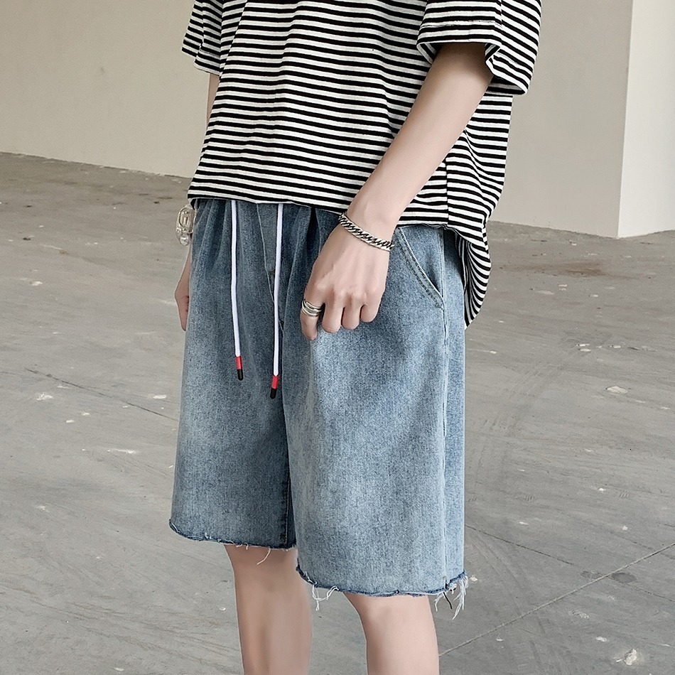 Cowboy shorts men's trendy brand loose straight tube internet famous 5-point ins versatile elastic waist dad pants