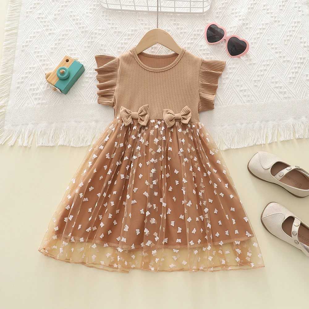 Summer Girls Dress Butterfly Decoration Flying Sleeve Girls Casual Gauzy Dress Childrens ClothingXJ240720