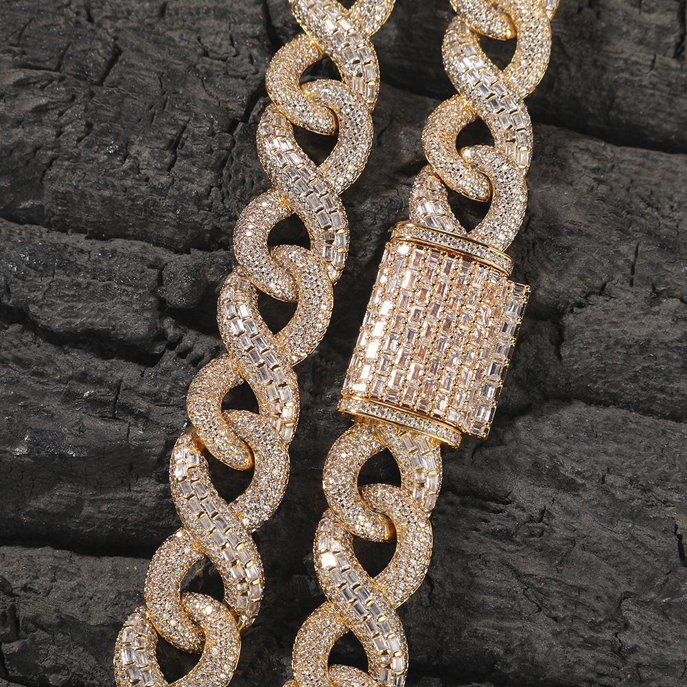 16mm Hip Hop 8 Infinite Cuban Chain Necklace Bracelet 5A T Zircon Mens Jewelry