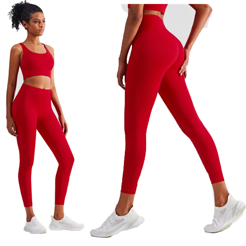 Fashion Slim Womens Yoga Pants Solid Color High Waist Stretchy Fitness Girls Ninth Sport Leggings T Shape Soft Elastic Push-UP Tights