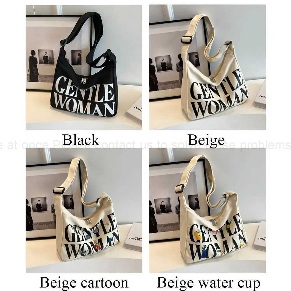 Gentlewoman Large Capacity Letters Canvas Portable Shoulder Tote Bags Students Crossbody Bag Fashion Outing Handbags Z240910