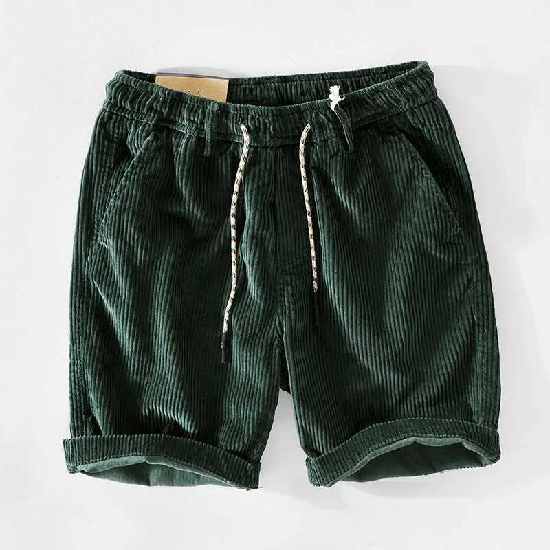 Mens Summer Instagram Corduroy Drawstring Shorts Fashion Strip Velvet Casual Capris Short Pants M240720