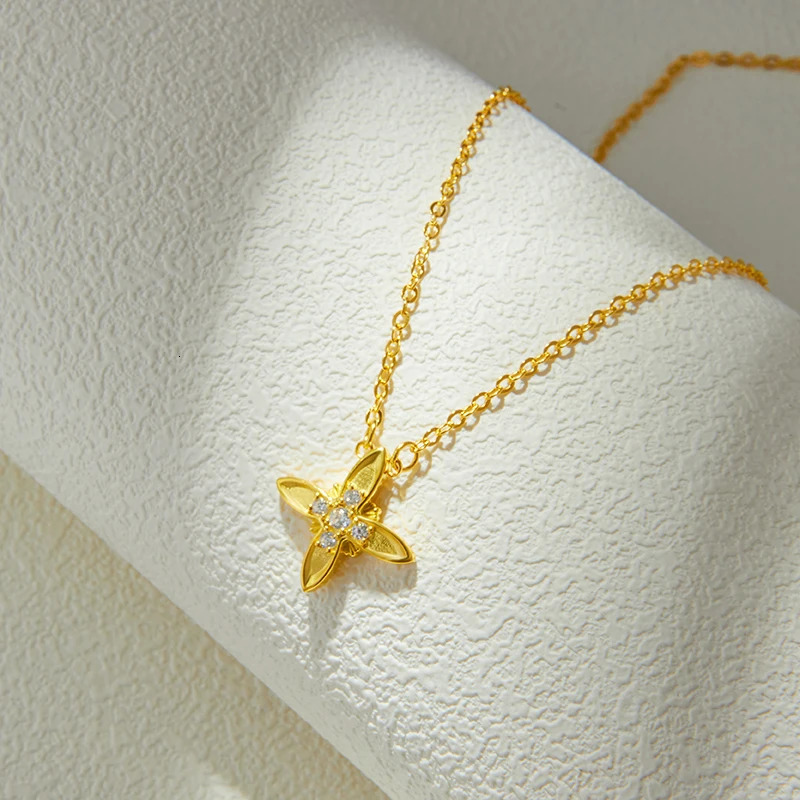 925 Sterling Silver Fashion Four-leaf Clover Pendant Necklace for Women Vintage Elegant 18K Gold-plated Chain Jewelry Gift 240719