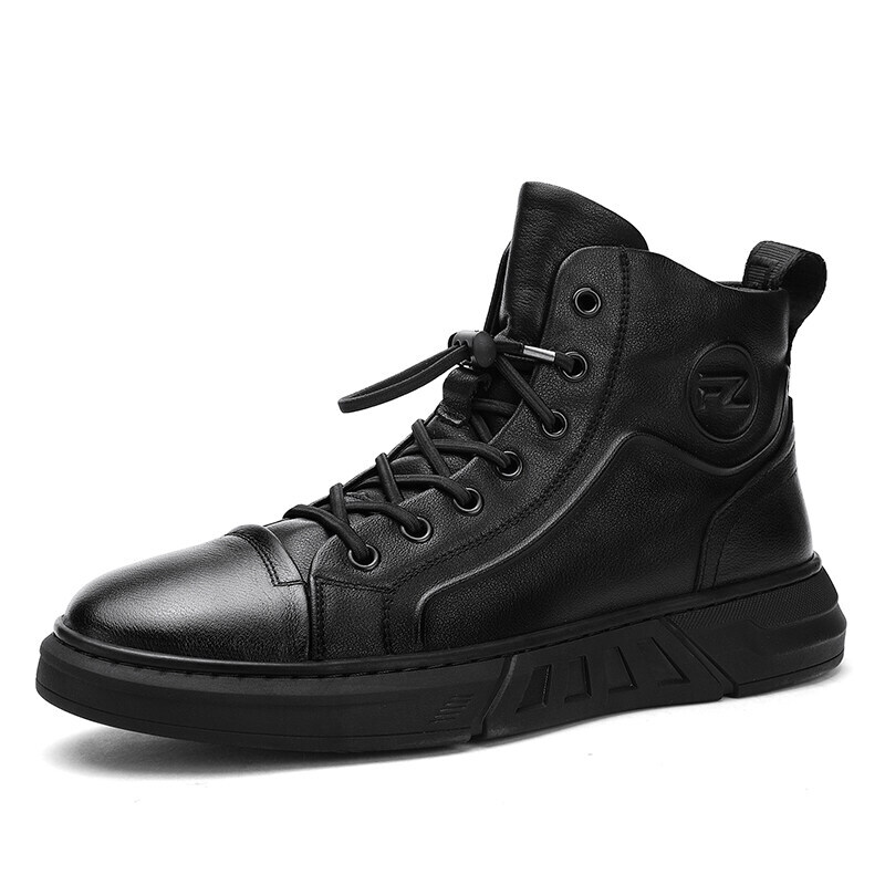 GJF Skate Autumn and Winter High-top Casual Trend Korean Men's 2023 New Leather Tide Shoes Youth Zipper