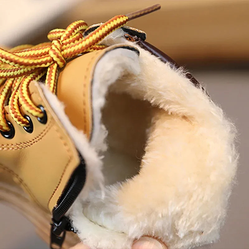 Winter Kids Combat Boots Furry Lined Children Ankle Boots Fashion Boys Girls Short Boots Student Non-slip Shoes Footwear H07032 240710