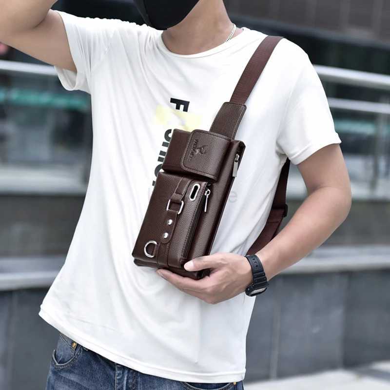 Bag for Men Waist Bag Shoulder Bag PU Leather Belly Waterproof Male Fanny Pack Male Belt Bag Multifunction Chest BagXJ240720