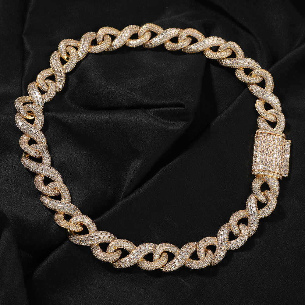 16mm Hip Hop 8 Infinite Cuban Chain Necklace Bracelet 5A T Zircon Mens Jewelry